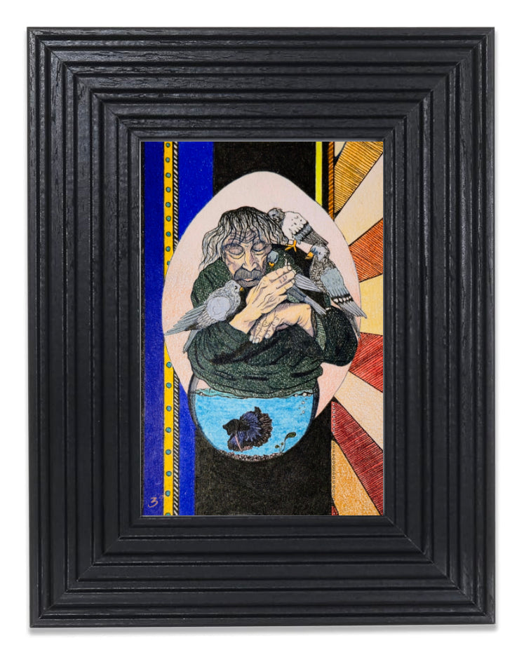 Framed image of Birdman art by Erica Franz