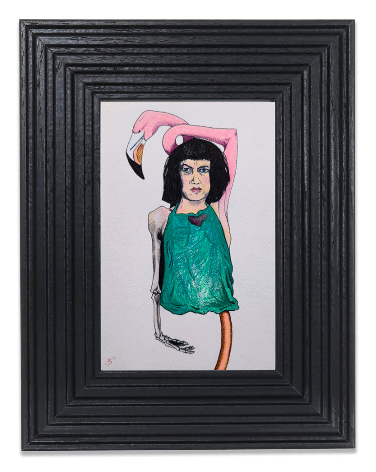 Framed image of Pink Flamingirl art by Erica Franz